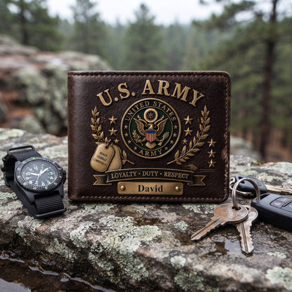 Personalized US Military Branch Wallet – Custom Name PU Leather Bifold Wallet for Army, Navy, Air Force, Marine Corps & Coast Guard Veterans