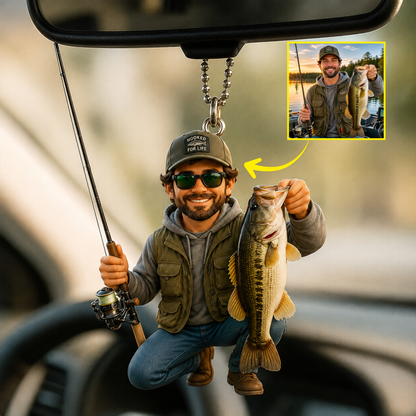 Personalized Fishing Lover Car Hanging Ornament – Custom Photo Gift For Fisherman