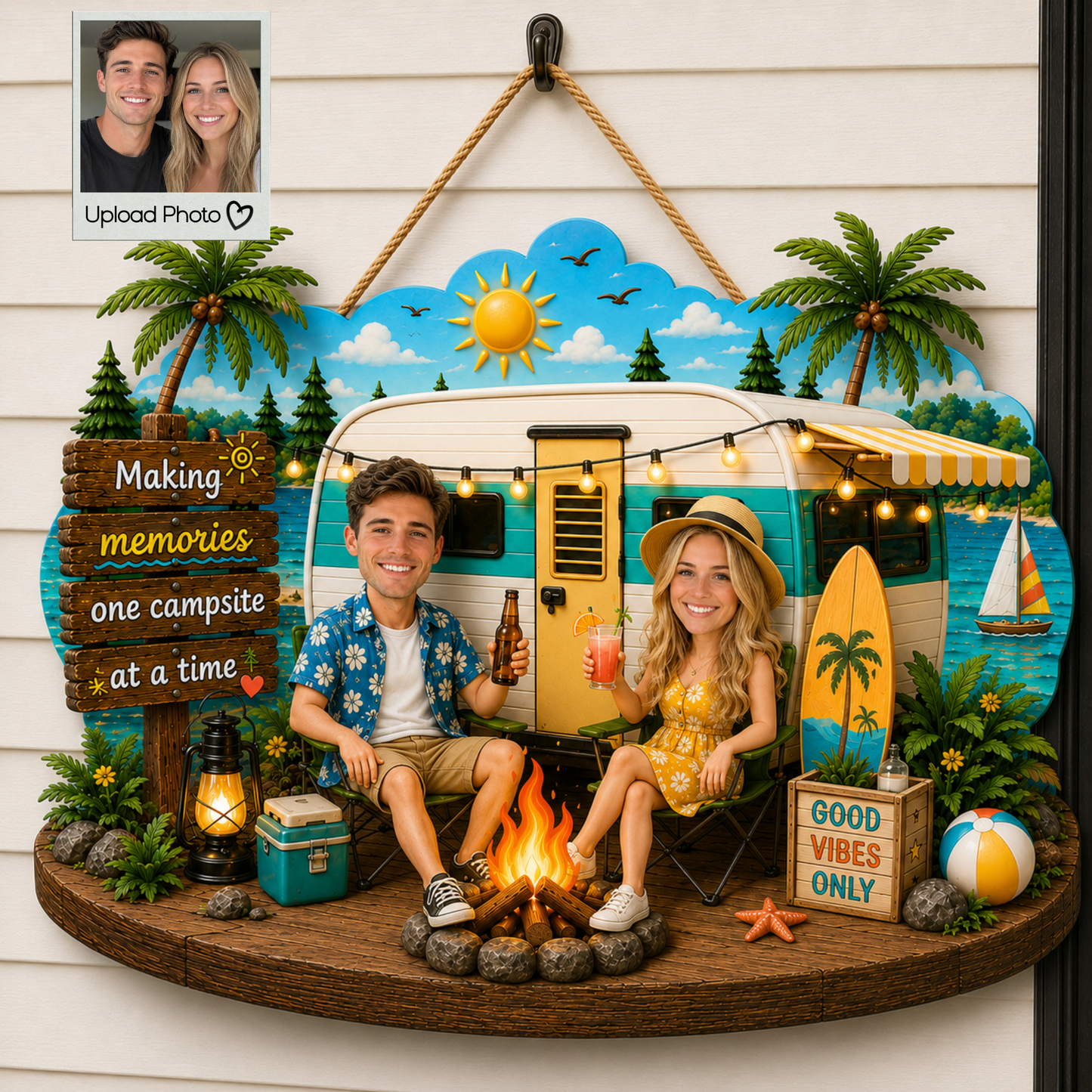 Couple Camping Making Memories - Personalized Wood Sign - Gift For Couple, Campers, Outdoor Campsite Decor