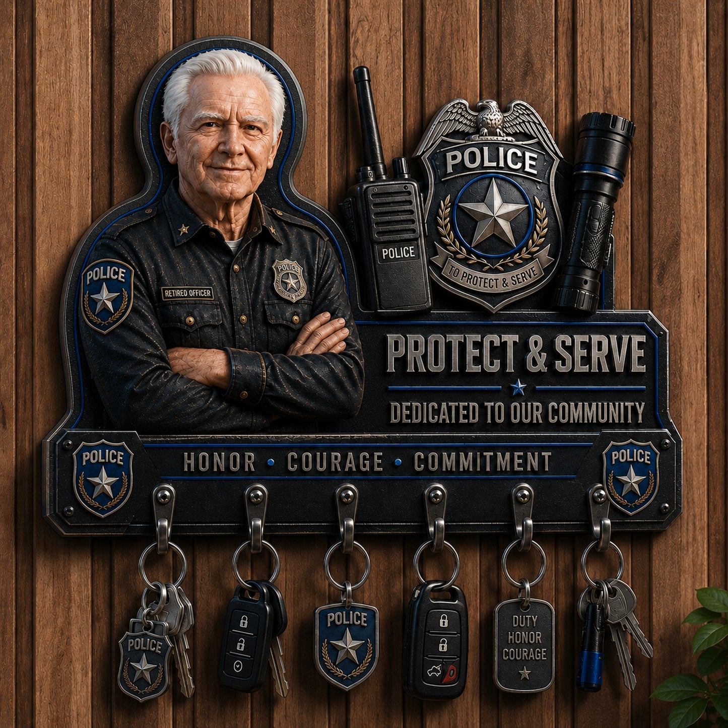 Protect & Serve - Personalized Police Officer Custom Shaped Hanging Rack