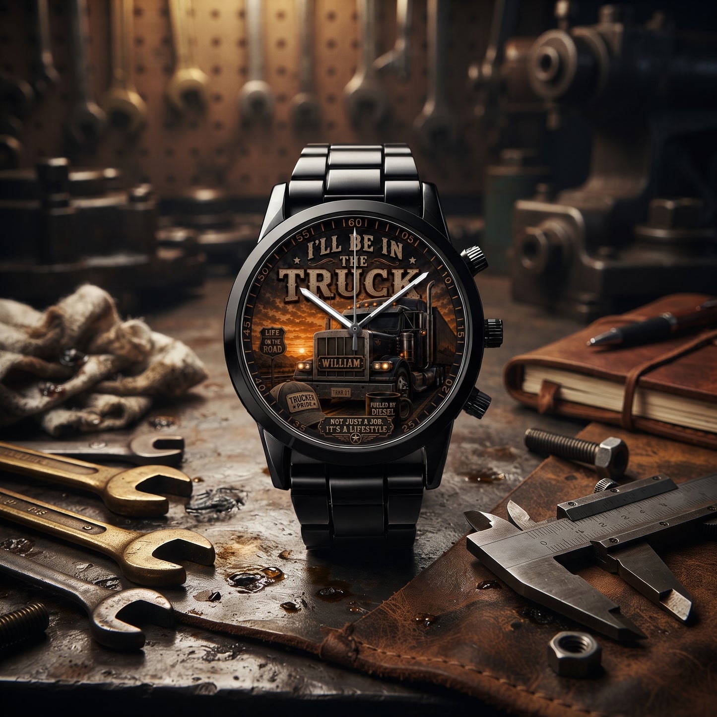 I’ll Be In The Truck Personalized Trucker Men’s Watch – Custom Name Semi-Truck Driver Gift