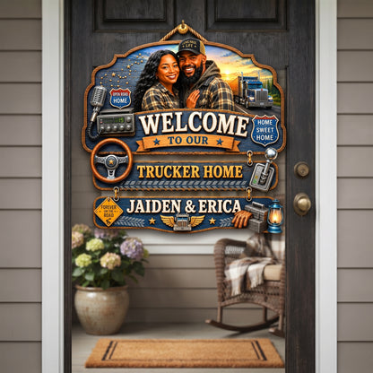 Personalized Trucker Couple Pallet Wood Sign – Custom Trucker Home Wooden Hanging Sign – Semi Truck Family Decor – Personalized Couple Gift