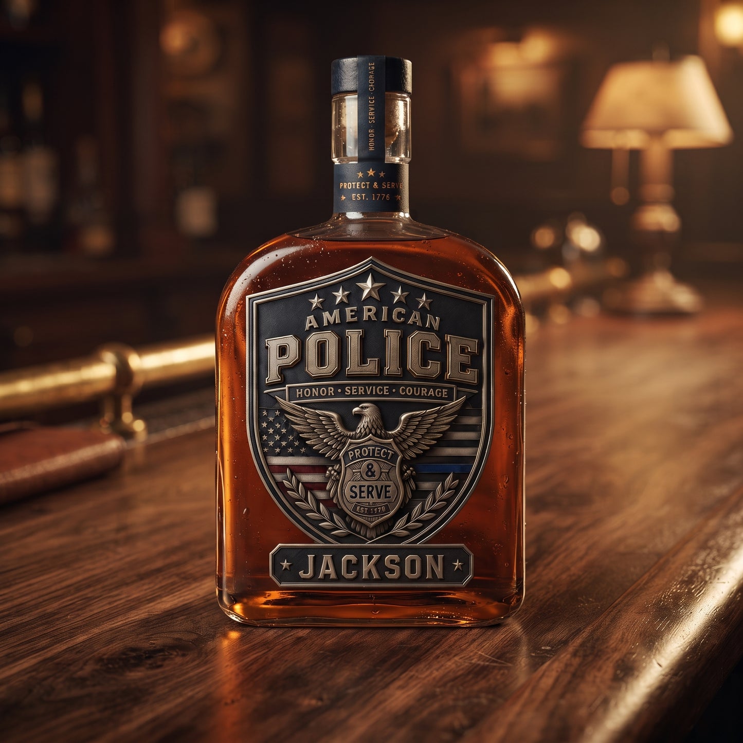 Personalized American Police Whiskey Bottle – Custom Name Law Enforcement Gift