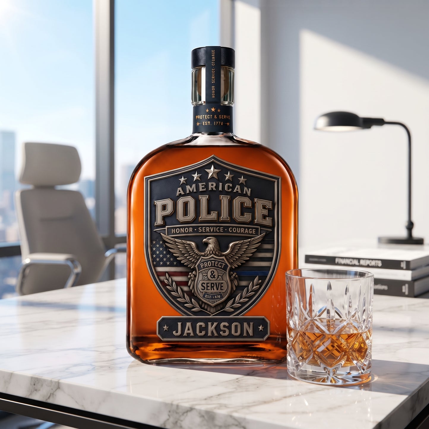 Personalized American Police Whiskey Bottle – Custom Name Law Enforcement Gift