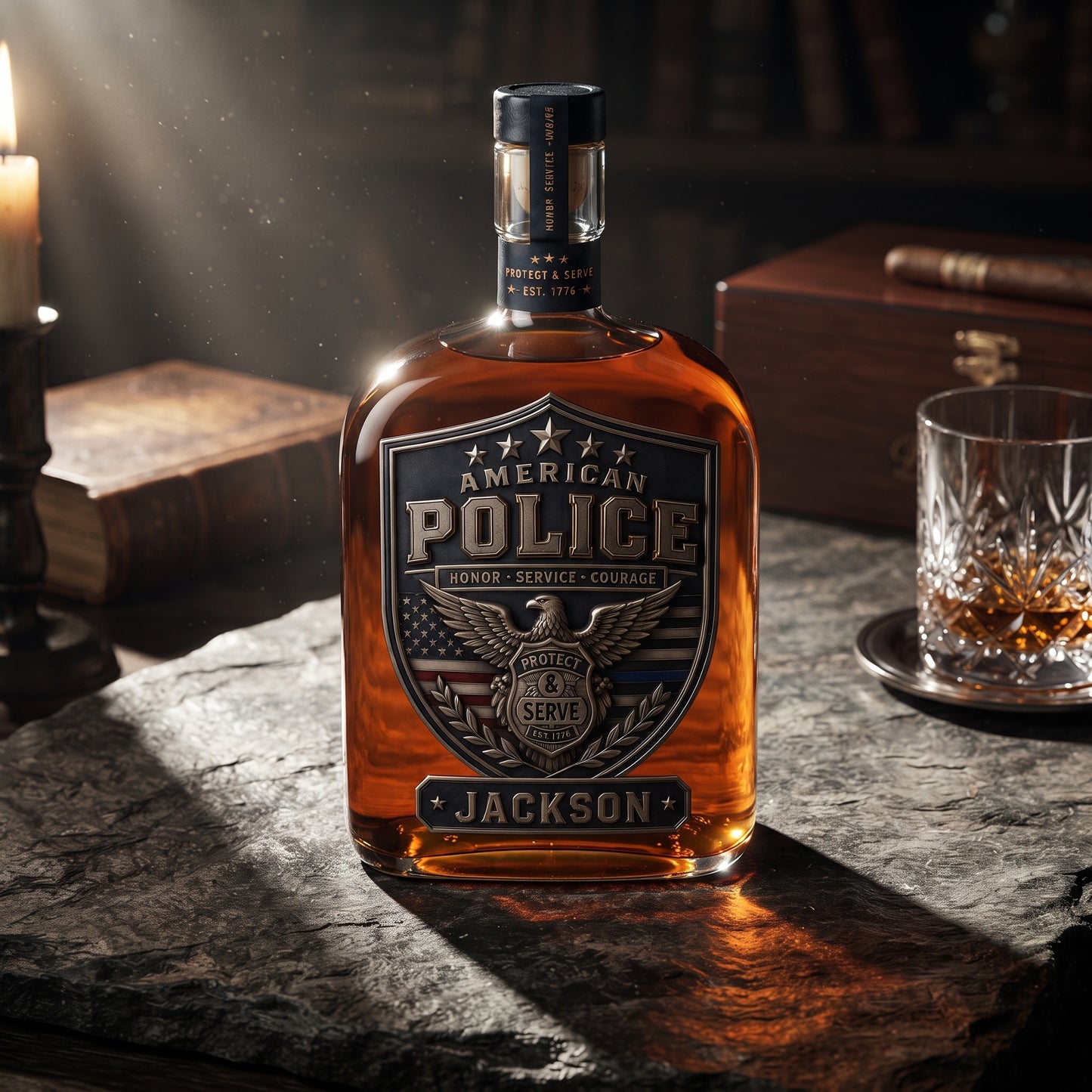 Personalized American Police Whiskey Bottle – Custom Name Law Enforcement Gift