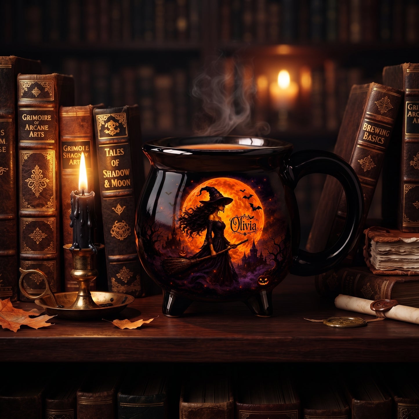 Custom Witch Cauldron Coffee Mug - Personalized Halloween Witchy Gifts For Besties, Sisters, BFF, Family, Yourself - Witching You A Wicked Brew
