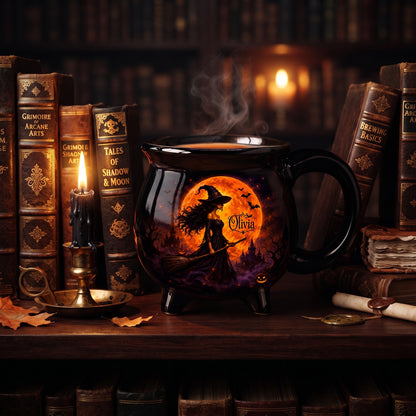 Custom Witch Cauldron Coffee Mug - Personalized Halloween Witchy Gifts For Besties, Sisters, BFF, Family, Yourself - Witching You A Wicked Brew