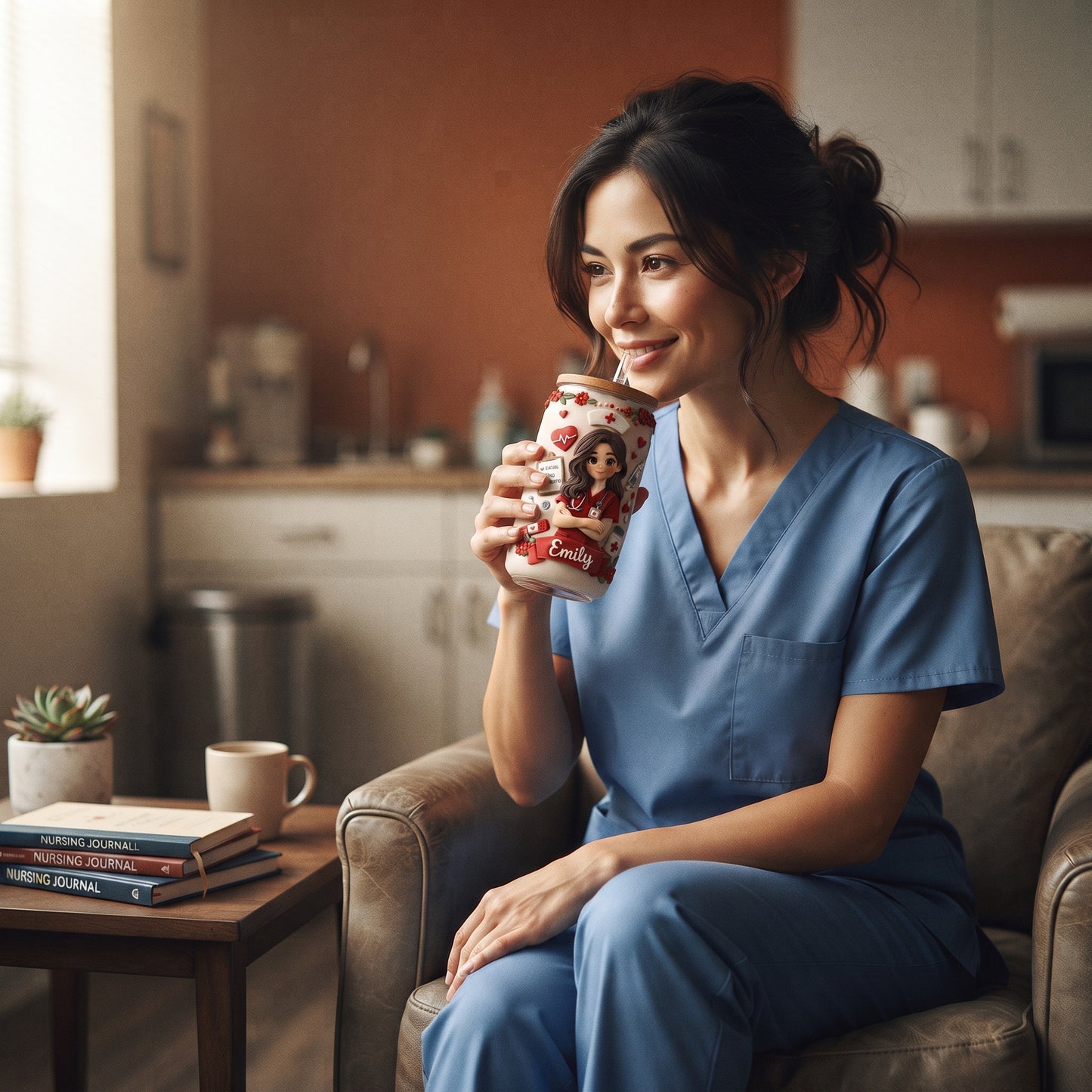 Personalized Nurse Photo Glass Can with Lid & Straw – Custom Photo Style Gift for Nurse, RN, CNA, Healthcare Worker
