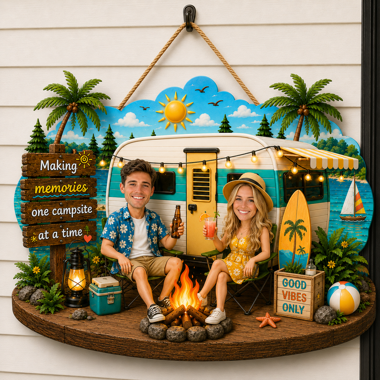 Couple Camping Making Memories - Personalized Wood Sign - Gift For Couple, Campers, Outdoor Campsite Decor