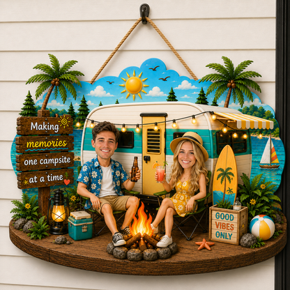 Couple Camping Making Memories - Personalized Wood Sign - Gift For Couple, Campers, Outdoor Campsite Decor