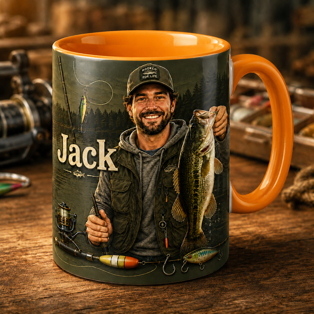 Custom Fishing Photo Mug – Personalized Angler Name Ceramic Coffee Mug Gift For Fishing Lovers