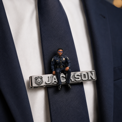 Custom Photo Police Officer Tie Clip - Personalized Stainless Steel Tie Clip With Custom Name