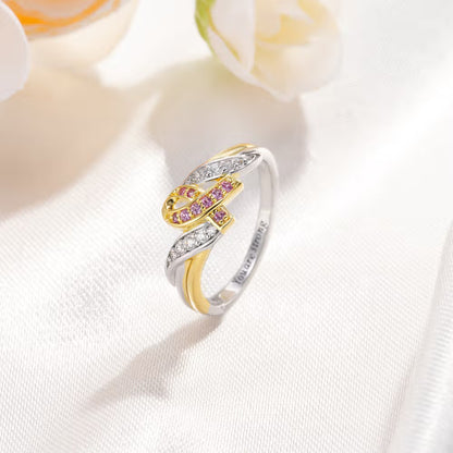 Personalised Breast Cancer Awareness Ring with Pink Ribbon Engraving, Inspirational Encouragement Card Gift for Women