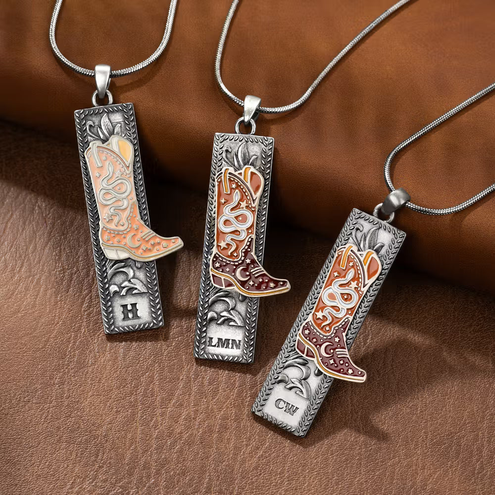 Personalized Western Cowgirl Boot Necklace with Custom Monogram, Western Jewelry Gift for Cowgirls, Country Girl Birthday Gift, Music Festival Accessory