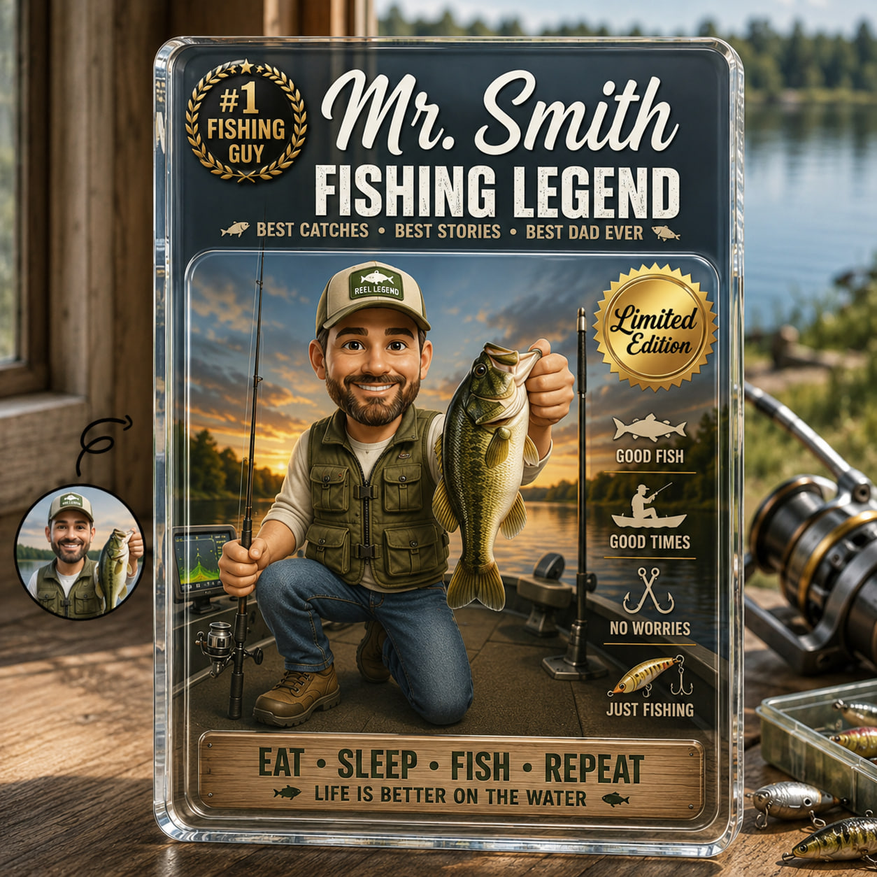 Personalized Fishing Legend Custom Photo Acrylic Plaque – Limited Edition Fishing Dad Grandpa Gift