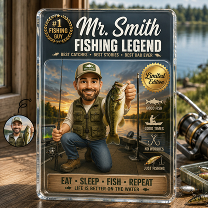 Personalized Fishing Legend Custom Photo Acrylic Plaque – Limited Edition Fishing Dad Grandpa Gift