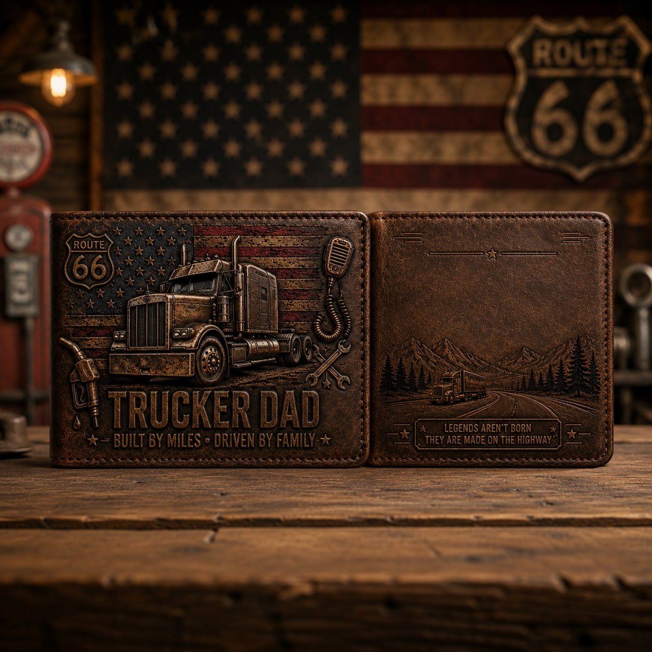 Trucker Dad Personalized Leather Wallet – Built by Miles, Driven by Family