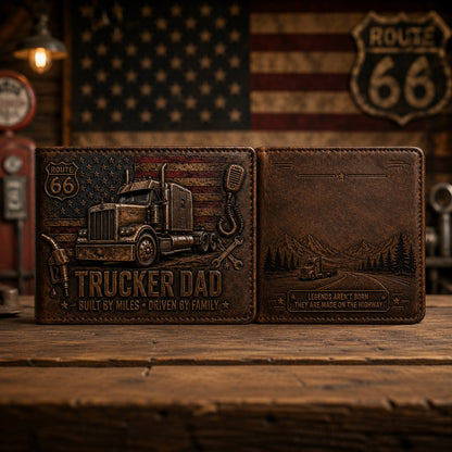 Trucker Dad Personalized Leather Wallet – Built by Miles, Driven by Family