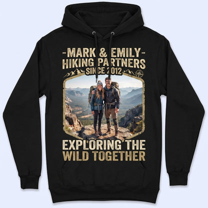 Custom Photo Hiking Partners Since Year Vintage - Personalized Couple T Shirt