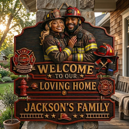 Personalized Firefighter Welcome To Our Loving Home Pallet Wood Sign – Custom Photo Rustic Wall Decor