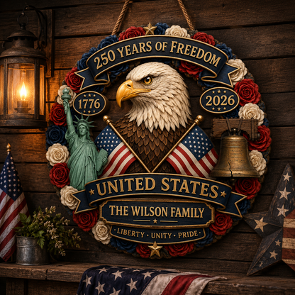 Custom Wood Sign - Personalized America 250th Anniversary Gifts For Mom, Dad, Brother, Sister, Kids - Born Free Living Proud