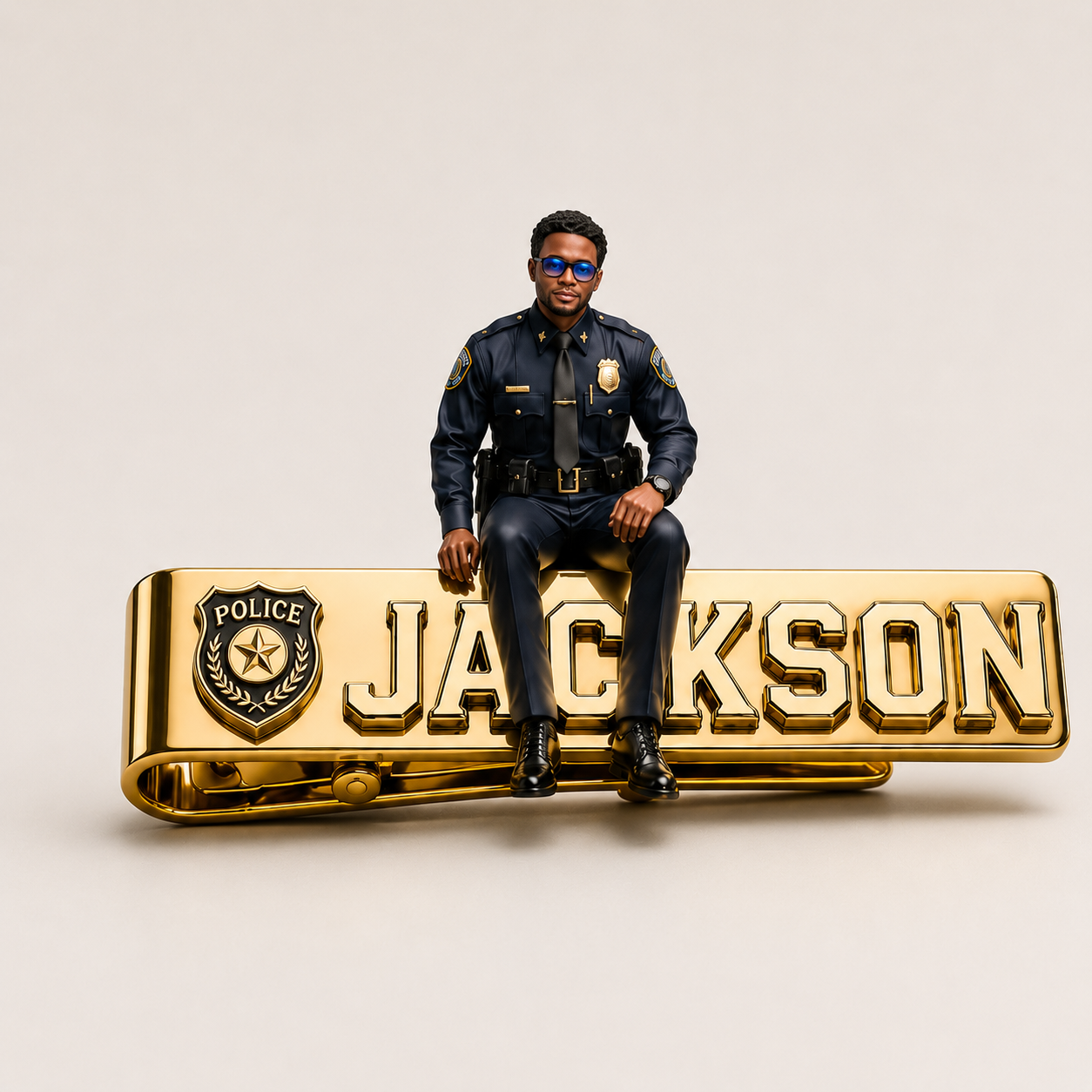 Custom Photo Police Officer Tie Clip - Personalized Stainless Steel Tie Clip With Custom Name