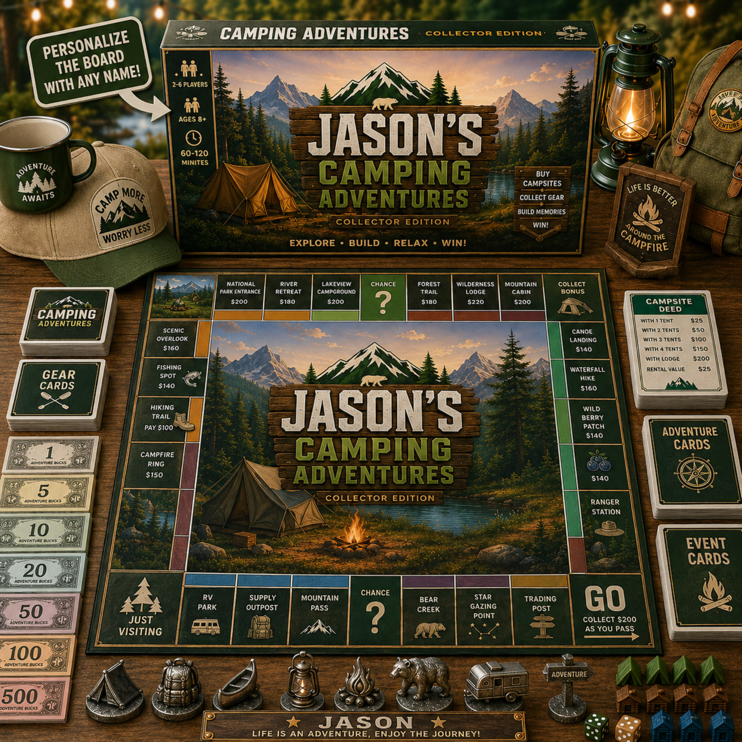 Premium Camping Collector’s Edition Board Game, Outdoor Adventure Strategy Game, Family Game for Camping Lovers & Game Night