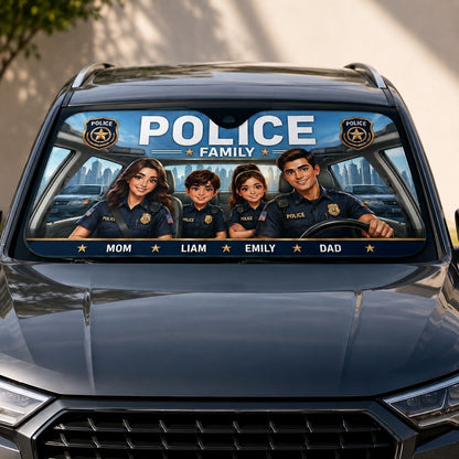 Personalized Police Family Auto Sunshade – Custom Family Car Windshield Cover Gift For Police Officers