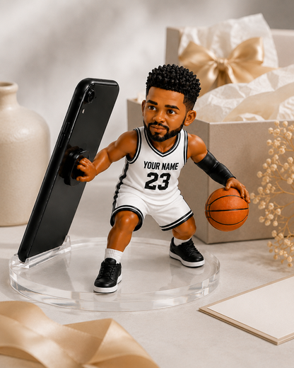 Personalized Basketball Player Phone/Tablet Holder Stand, Custom Face Basketball Mini Figure, Custom Name & Number Jersey, Basketball Gift For Kids & Adults