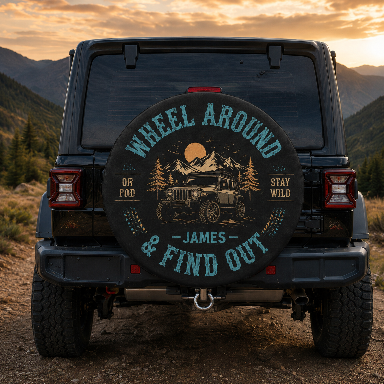 Personalized Off-Road Adventure Spare Tire Cover – Custom Name Overlanding Tire Cover for Jeep, SUV & RV