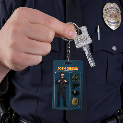 Personalised Photo 3D Effect Cartoon Police Acrylic Keychain with Department Position and Name Birthday Gift for Police