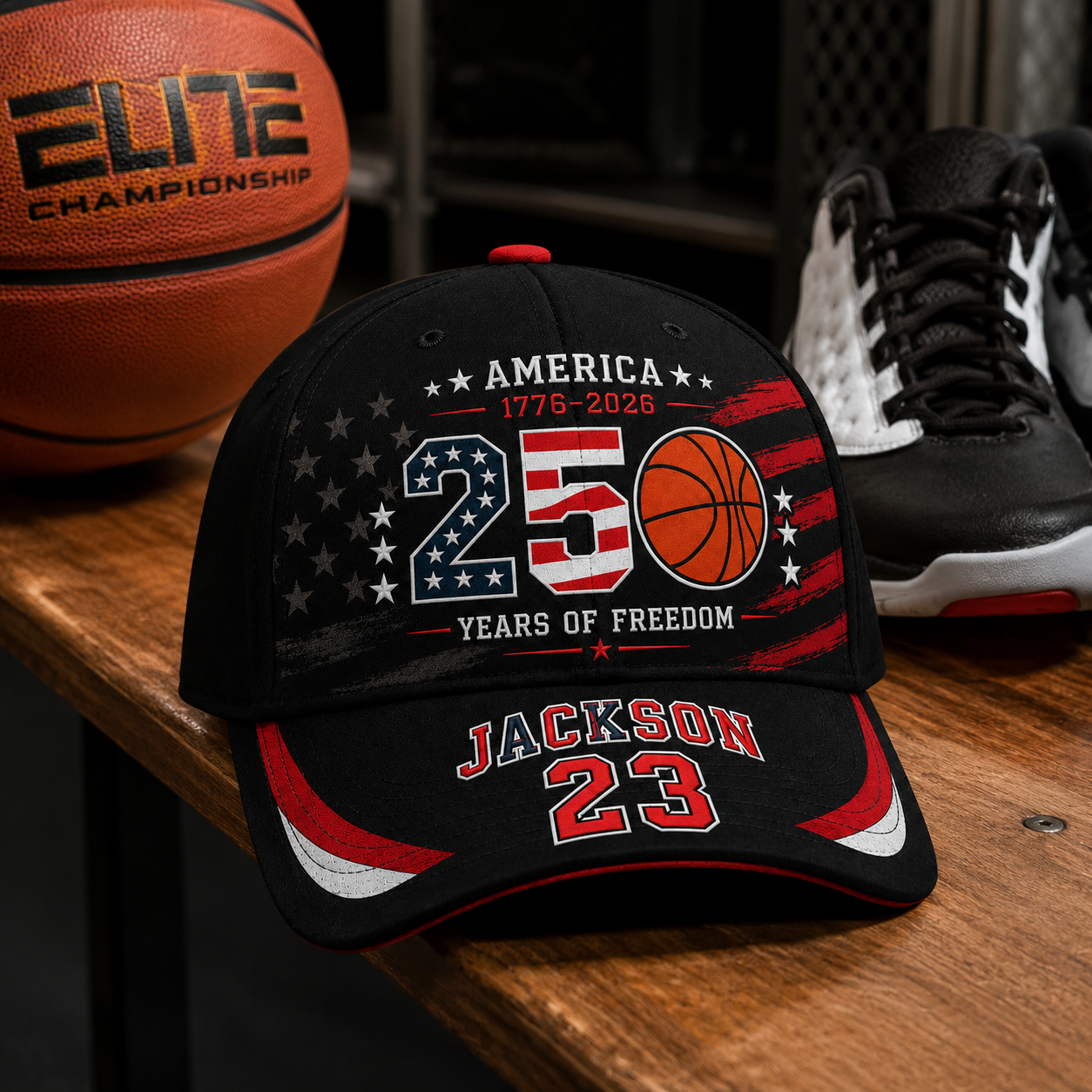 America 250th Anniversary Basketball Personalized Baseball Cap, Custom Name & Number Patriotic