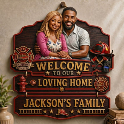Personalized Firefighter Welcome To Our Loving Home Pallet Wood Sign – Custom Photo Rustic Wall Decor