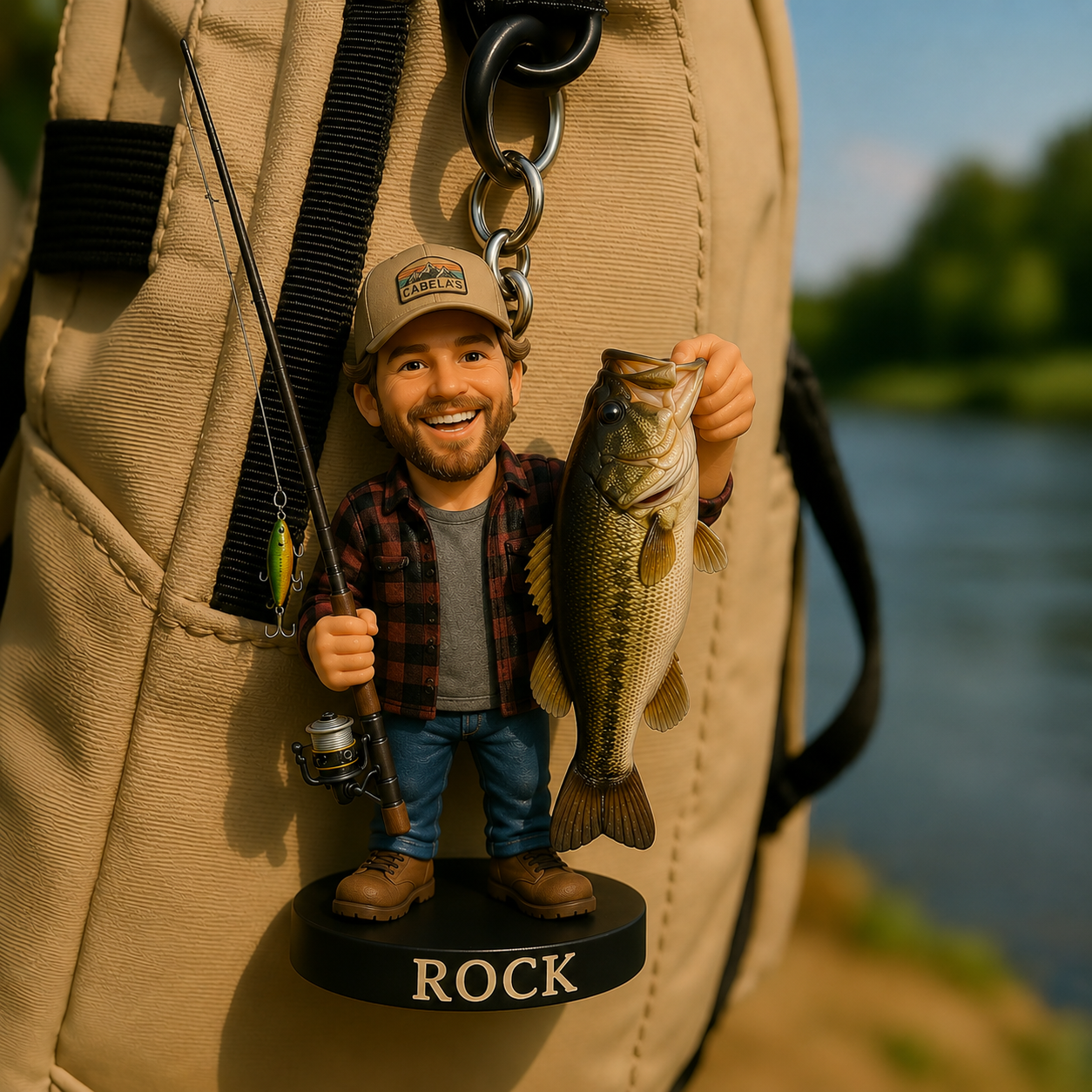 Custom Your Fishing Photo Pixar Style Fishing Backpack Ornament