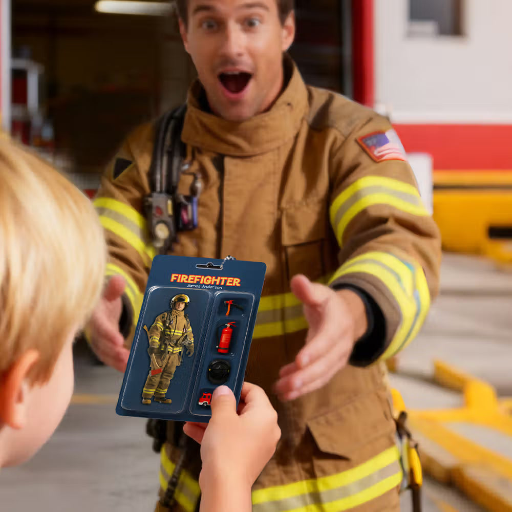 Personalised Photo 3D Effect Cartoon Fireman Acrylic Keychain with Department Position and Name Birthday Gift for Fireman