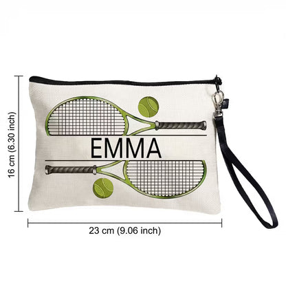 Personalised Tennis Theme Makeup Storage Bag with Name and Wrist Strap Travel Essentials Birthday Gift for Tennis Lovers