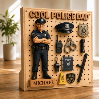Cool Police Dad - Personalized 2-Layer Wooden Sign, Custom Photo Police Officer Dad Gift