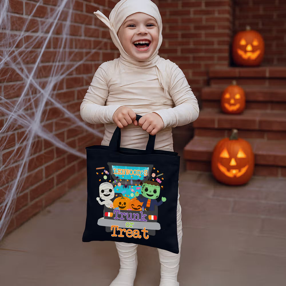 Personalized Halloween Theme Style Monster Pumpkin Sweets Canvas Bag with Name Halloween Gift for Kids