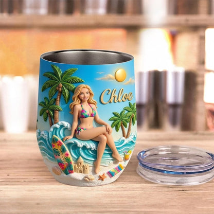 Endless Summer Beach Girl Personalized Wine Tumbler – Custom Name Tropical Ocean Lover Gift for Women