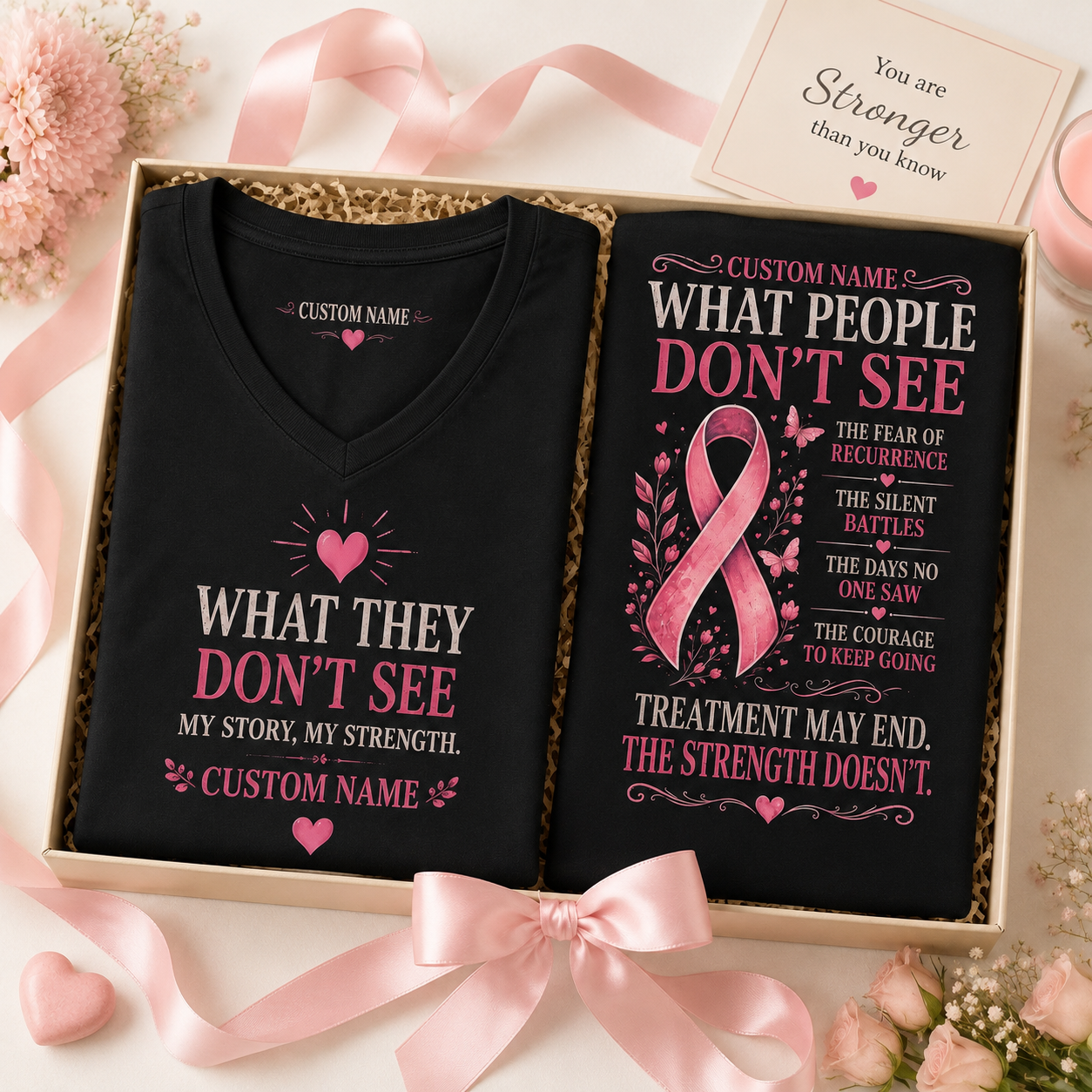 Personalized Breast Cancer Survivor Strength Black T-Shirt