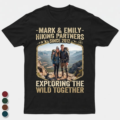 Custom Photo Hiking Partners Since Year Vintage - Personalized Couple T Shirt