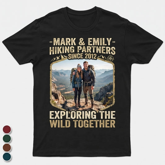 Custom Photo Hiking Partners Since Year Vintage - Personalized Couple T Shirt