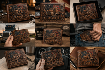 Trucker Dad Personalized Leather Wallet – Built by Miles, Driven by Family
