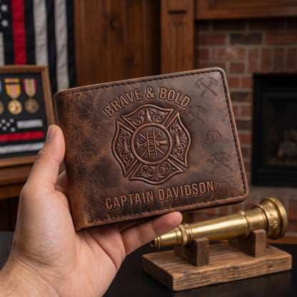 Legend Of The Flame - Personalized Firefighter Leather Wallet