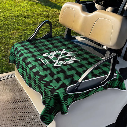 Personalized Golf Club Wreath Plaid Golf Cart Seat Cover with Name and Initial Golf Course Gear Birthday Daily Use Gift for Golf Player Lover