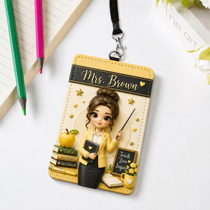 Personalized Teacher Badge Holder – Cute Classroom ID Card Cover, Colorful Teacher Appreciation Gift