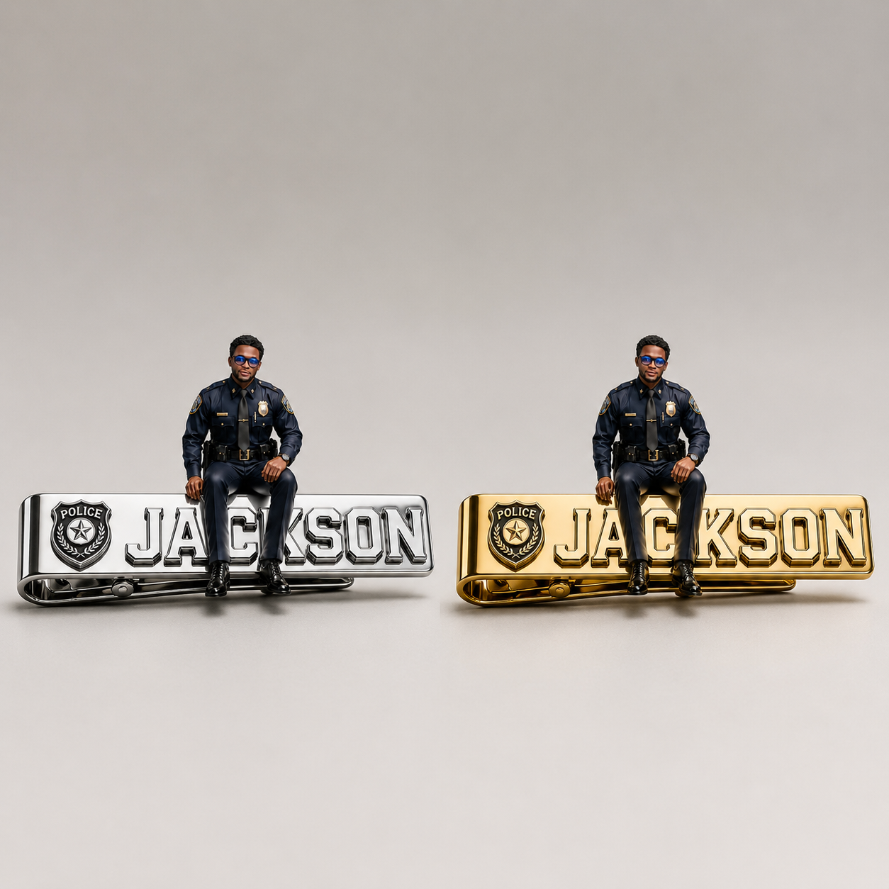 Custom Photo Police Officer Tie Clip - Personalized Stainless Steel Tie Clip With Custom Name