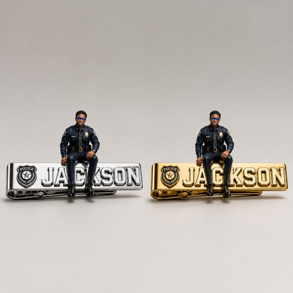 Custom Photo Police Officer Tie Clip - Personalized Stainless Steel Tie Clip With Custom Name