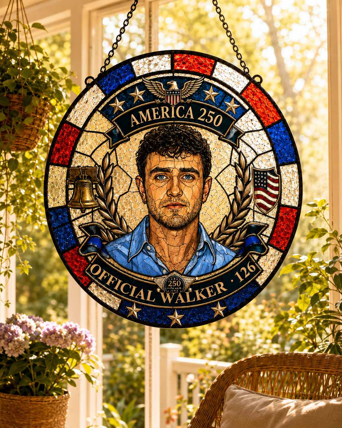 Custom Photo Police Officer 250th Anniversary Stained Glass Suncatcher