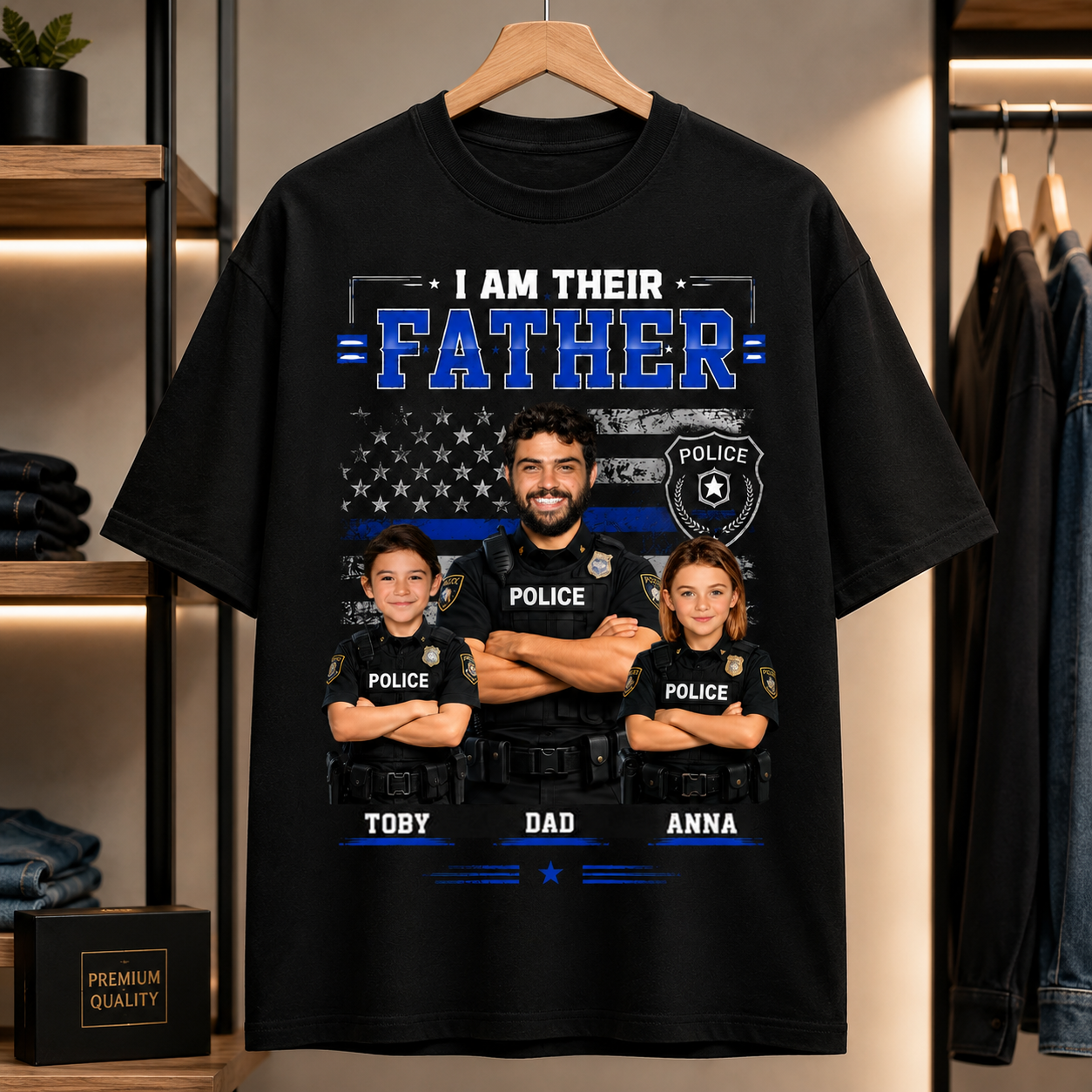 Personalized Police Dad Shirt – I Am Their Father Custom Photo T-Shirt, Father’s Day Gift for Police Officer Dad